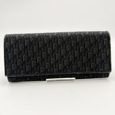 DIOR(ディオール)ディオール オブリーク ジャカード 長財布 ロングウォレット ブラック レザー スナップボタン メンズ レディース