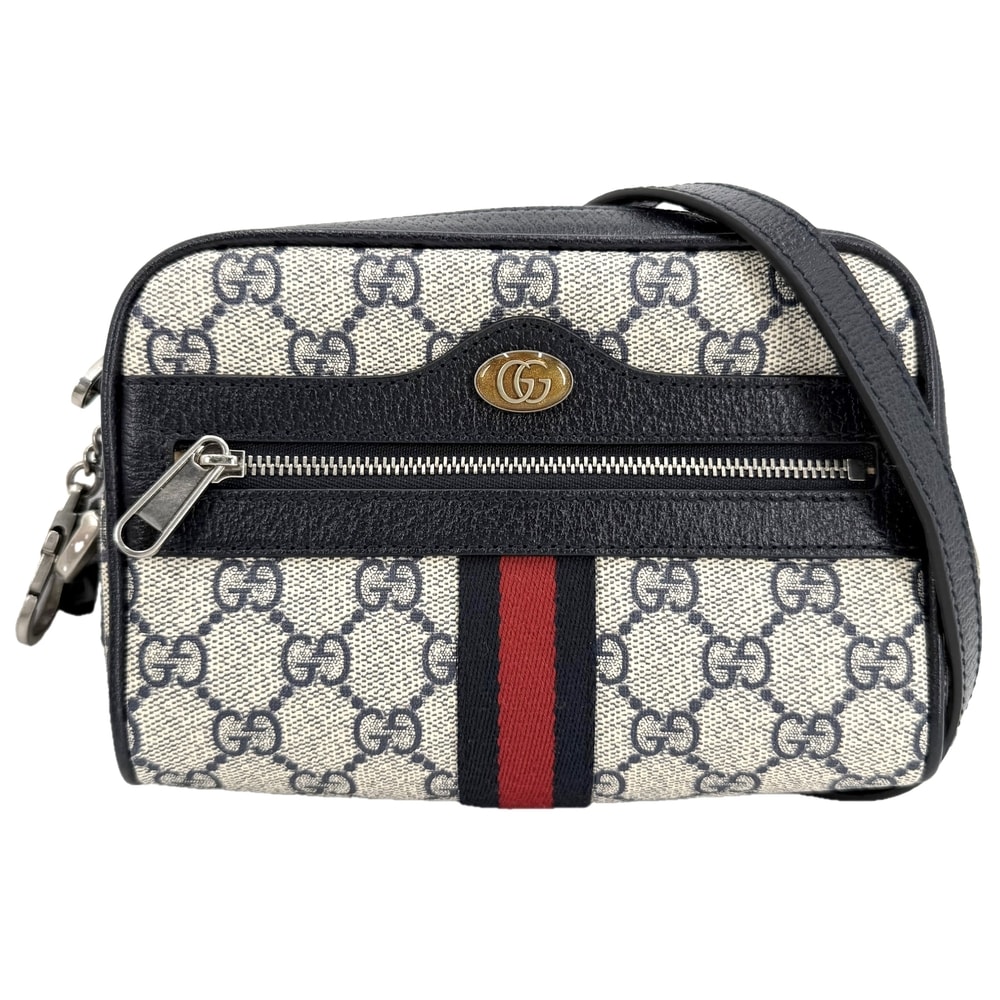 GUCCI グッチ ショルダーバッグ オフィディア シェリーライン ポシェット 肩掛け 斜め掛け 小さめ 517350 GGスプリームキャンバス  レザー   ネイビー 紺 シルバー金具 レディース 美品【中古品】