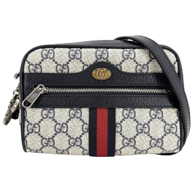 GUCCI グッチ ショルダーバッグ オフィディア シェリーライン ポシェット 肩掛け 斜め掛け 小さめ 517350 GGスプリームキャンバス レザー ネイビー 紺 シルバー金具 レディース 美品【中古品】