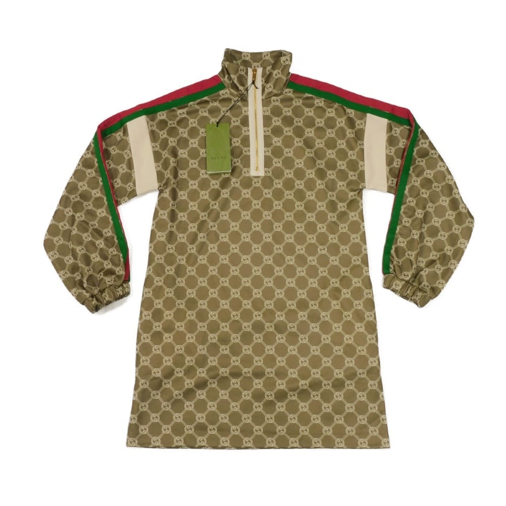 GUCCI グッチ インターロッキングG テクニカル ジャージー ドレス ダブルG XXXS 150/76Y 未使用 ウェブ ストライプ シェリーライン オリーブ ワンピース 678689 XJD1G 3357