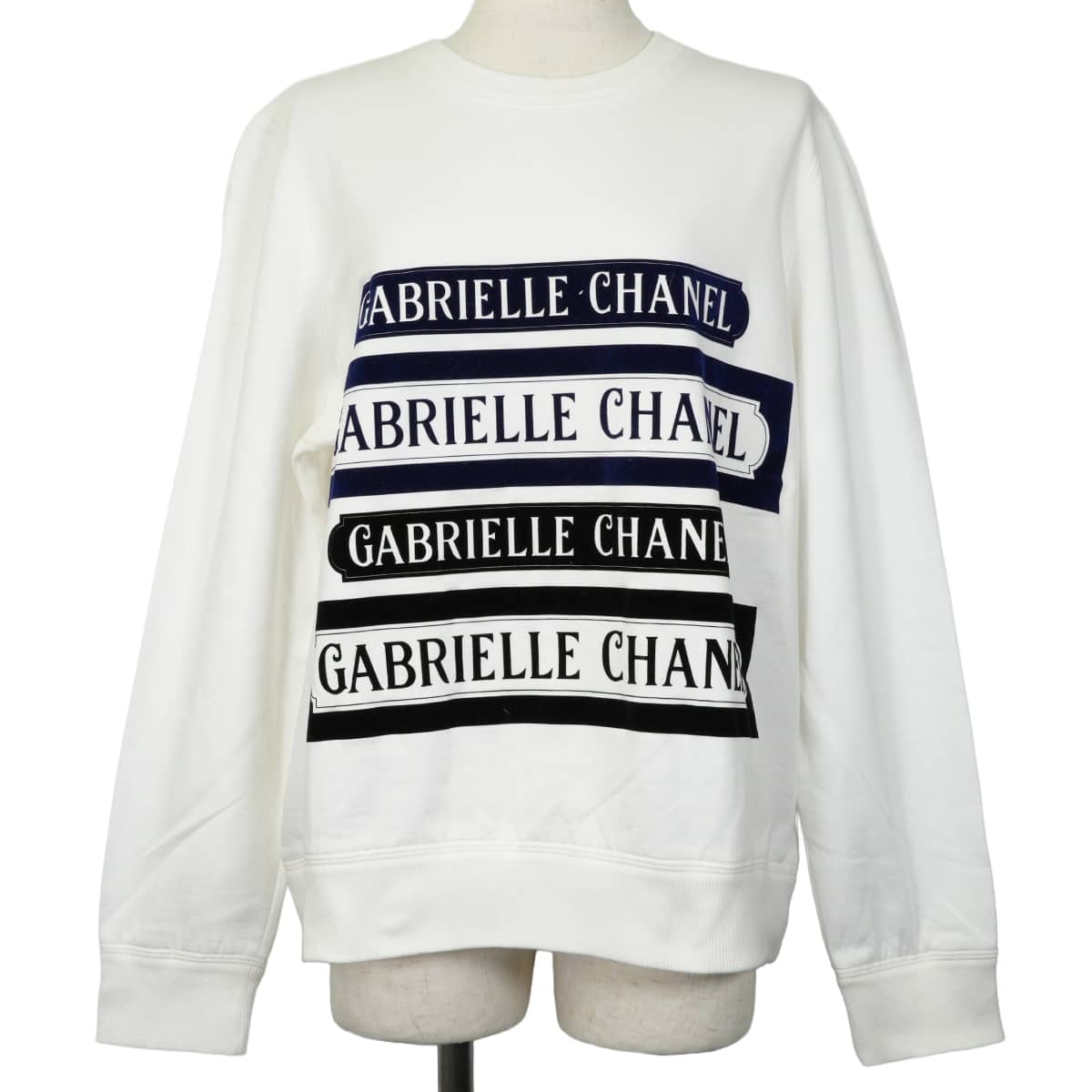 CHANEL シャネル トップス スウェット トレーナー ロゴ プリント ガブリエルシャネル ココマーク 白 (ホワイト)/ネイビー/黒 (ブラック) コットン/エラスタン #46 P57408 新品同様【中古】