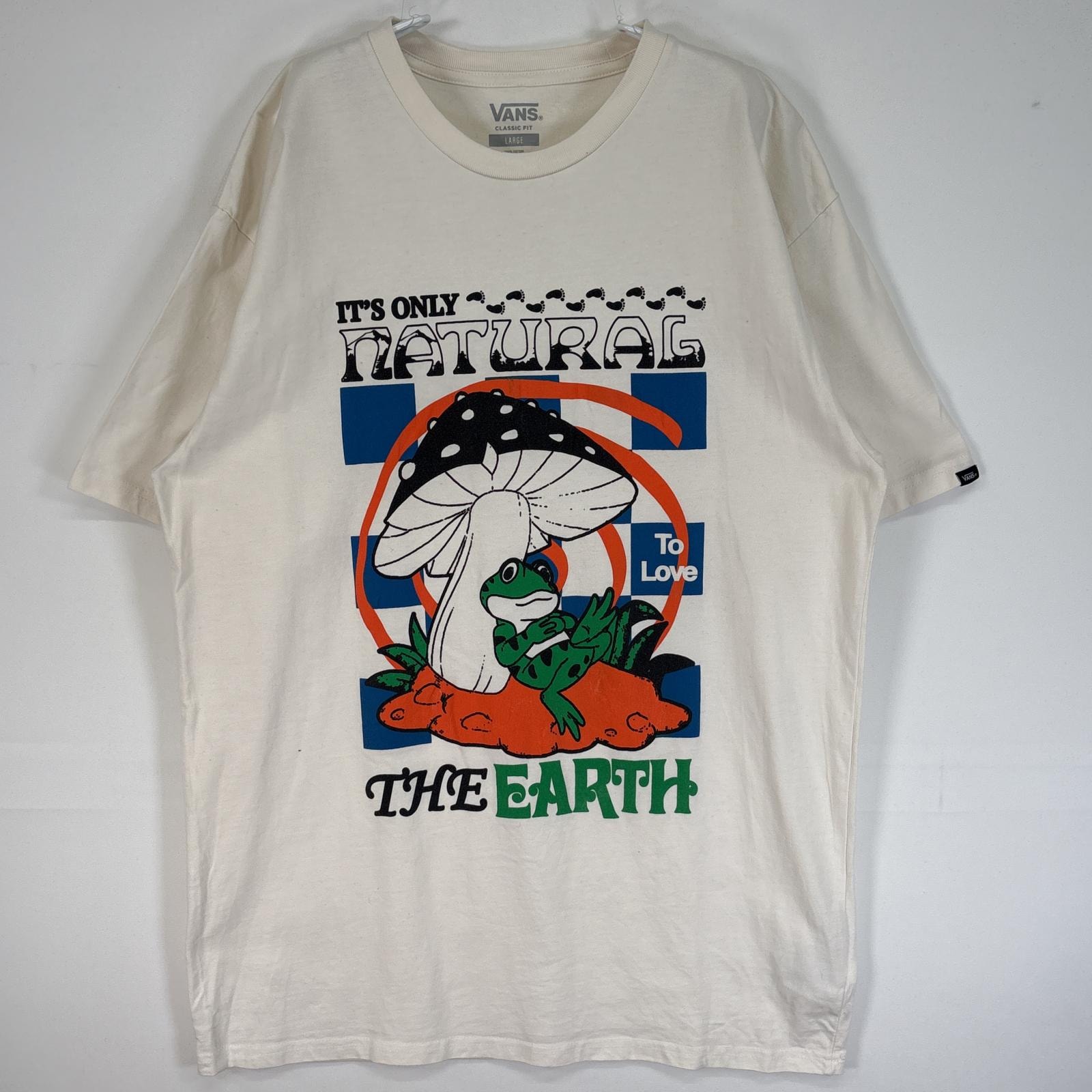 古着 バンズ VANS 半袖Tシャツ 大判 ラバープリント カエル きのこ クルーネック LARGE ホワイト系 メンズ
