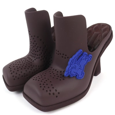 未使用品 バーバリー ミュール バービーカン ロゴワッペン ボルドー系 35