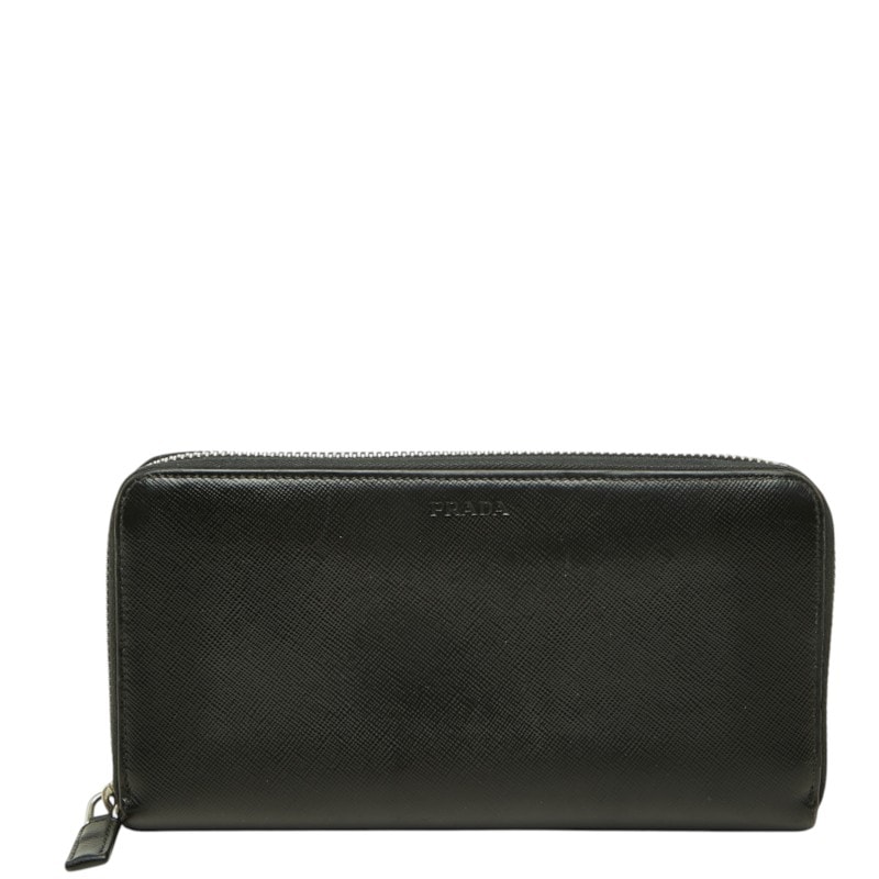 プラダ ロゴ ラウンドファスナー 長財布 ブラック サフィアーノレザー レディース PRADA 中古