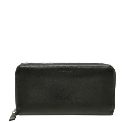 プラダ ロゴ ラウンドファスナー 長財布 ブラック サフィアーノレザー レディース PRADA 中古