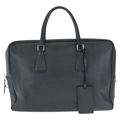PRADA プラダ サフィアーノ 三角ロゴプレート ブラック 黒 シルバー金具 レザー ビジネスバッグ ブリーフケース 602441 【中古】