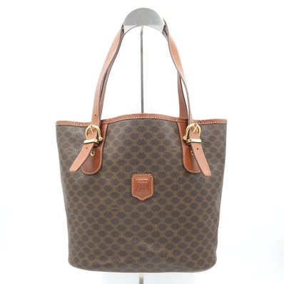CELINE(セリーヌ)マカダム柄 ヴィンテージ バケツ型 トートバッグ ショルダーバッグ PVC レザー ブラウン ゴールド金具 レディース 【中古】
