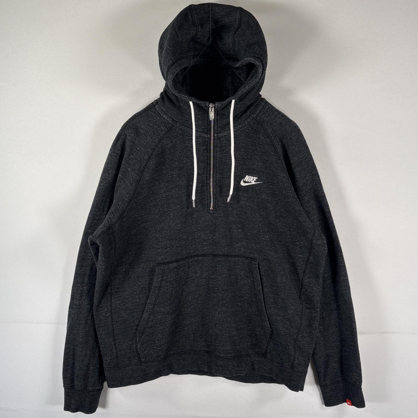 古着 ナイキ NIKE パーカー ハーフジップ スウェット ワンポイントロゴ刺繍 プルオーバー トレーナー フーディ 大きいサイズ XL  ダークグレー メンズ