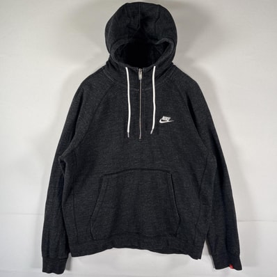 古着 ナイキ NIKE パーカー ハーフジップ スウェット ワンポイントロゴ刺繍 プルオーバー トレーナー フーディ 大きいサイズ XL ダークグレー メンズ