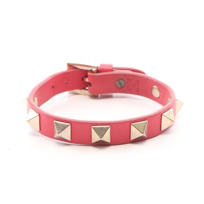 ヴァレンチノ Valentino ロックスタッズ ブレスレット アクセサリー レザー レディース レッド系 【中古】