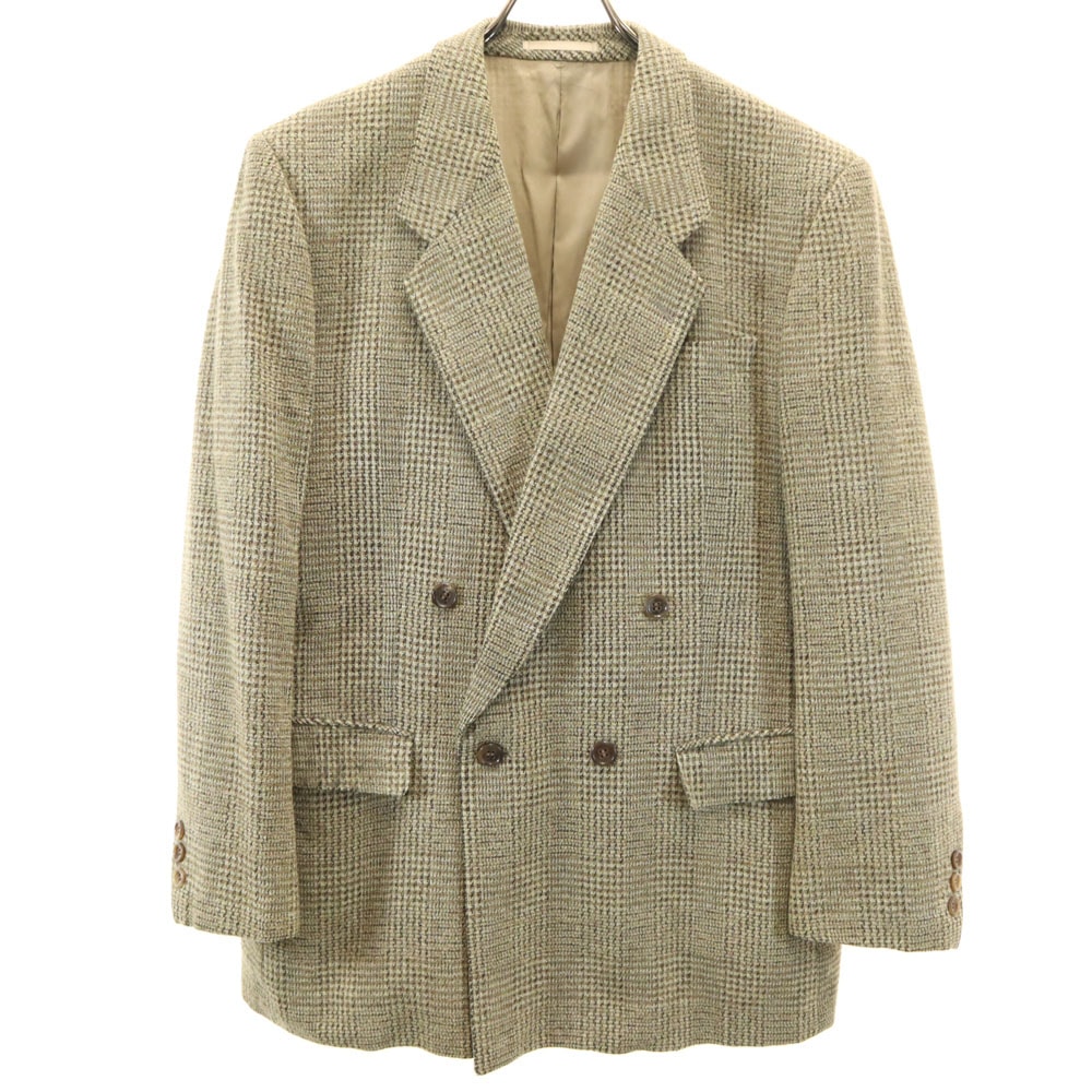LANVIN ランバン 70s 80s ヴィンテージ ウールブレンド チェック柄 テーラードジャケット R50-46 ベージュ系