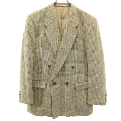 LANVIN ランバン 70s 80s ヴィンテージ ウールブレンド チェック柄 テーラードジャケット R50-46 ベージュ系