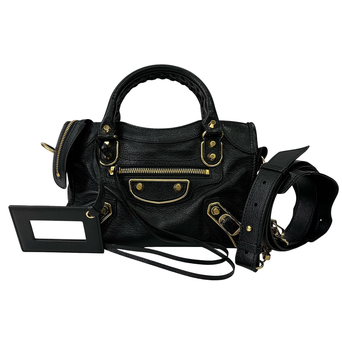 BALENCIAGA バレンシアガ クラシック メタルエッジ シティ ショルダーバッグ 390160 レザー ブラック レディース【中古】