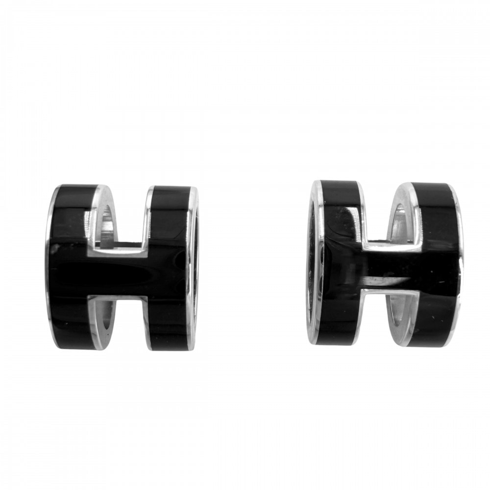 HERMES エルメス ピアス ポップアッシュ H アクセサリー ブラック 黒 シルバー金具 レディース 約5.2g【中古品】