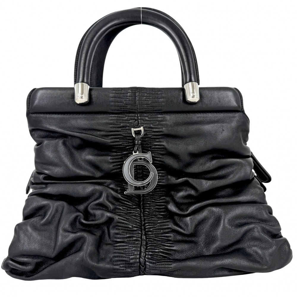 Christian Dior クリスチャンディオール ハンドバッグ カレーニナ レザー    ブラック 黒 シルバー金具 レディース【中古品】