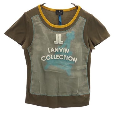 LANVIN ランバン 日本製 半袖 デザイン Tシャツ 38 ブラウン系