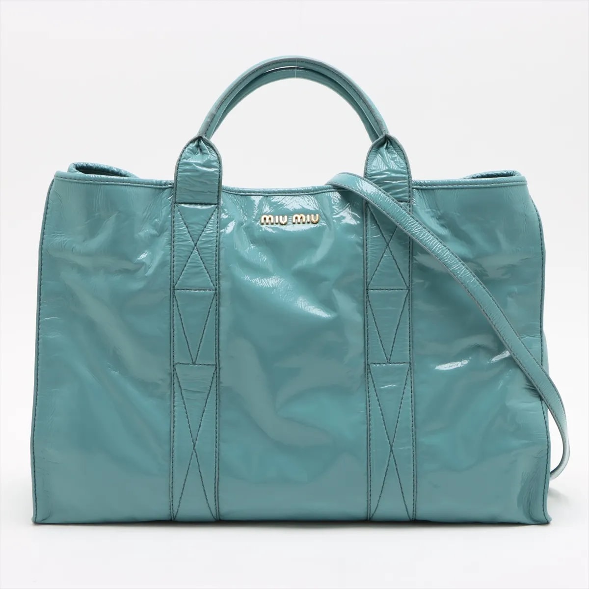 ■新品同様 ミュウミュウ ブルートート バッグ レザー