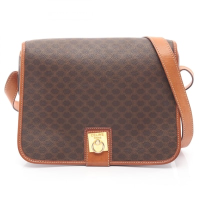 セリーヌ CELINE マカダム ショルダーバッグ バッグ PVCコーティングキャンバス レザー レディース ブラウン系 【中古】