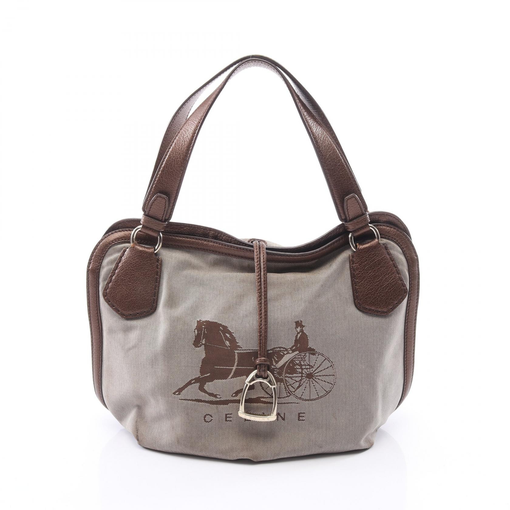 セリーヌ CELINE 馬車柄 トートバッグ バッグ キャンバス レザー レディース ベージュ系 / ブラウン系 【中古】