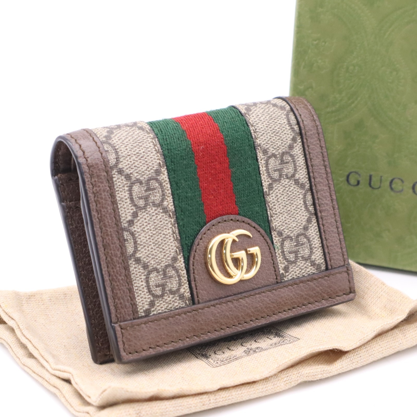 極美品 GUCCI グッチ GGスプリーム オフィディア コンパクトウォレット 523155 二つ折り財布 ブラウン ベージュ マルチカラー コーティングキャンバス レザー レディース