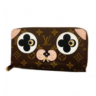 【6dc3184】ルイヴィトン 長財布 モノグラム ドッグモチーフ ジッピーウォレット M67246 ブラウン ローズバレリーヌ【中古】レディース
