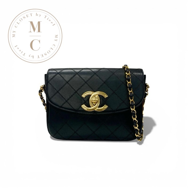 シャネル CHANEL バッグ ショルダーバッグ ブラック ゴールド ビコローレ ターンロック ココマーク チェーン