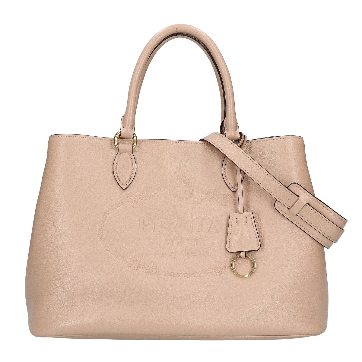 プラダ 美品 1BA579 グレースカーフレザー エンボスロゴ 2WAY