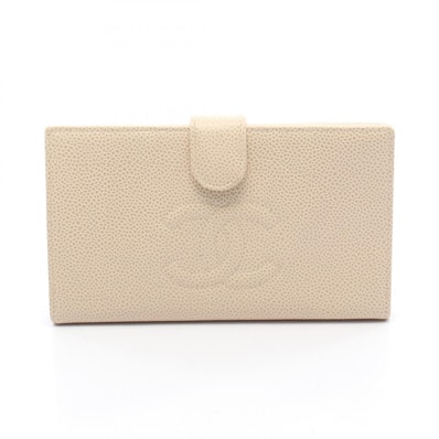 シャネル CHANEL ココマーク 二つ折り長財布 財布 キャビアスキン(グレインドカーフ) レディース アイボリー系 【中古】