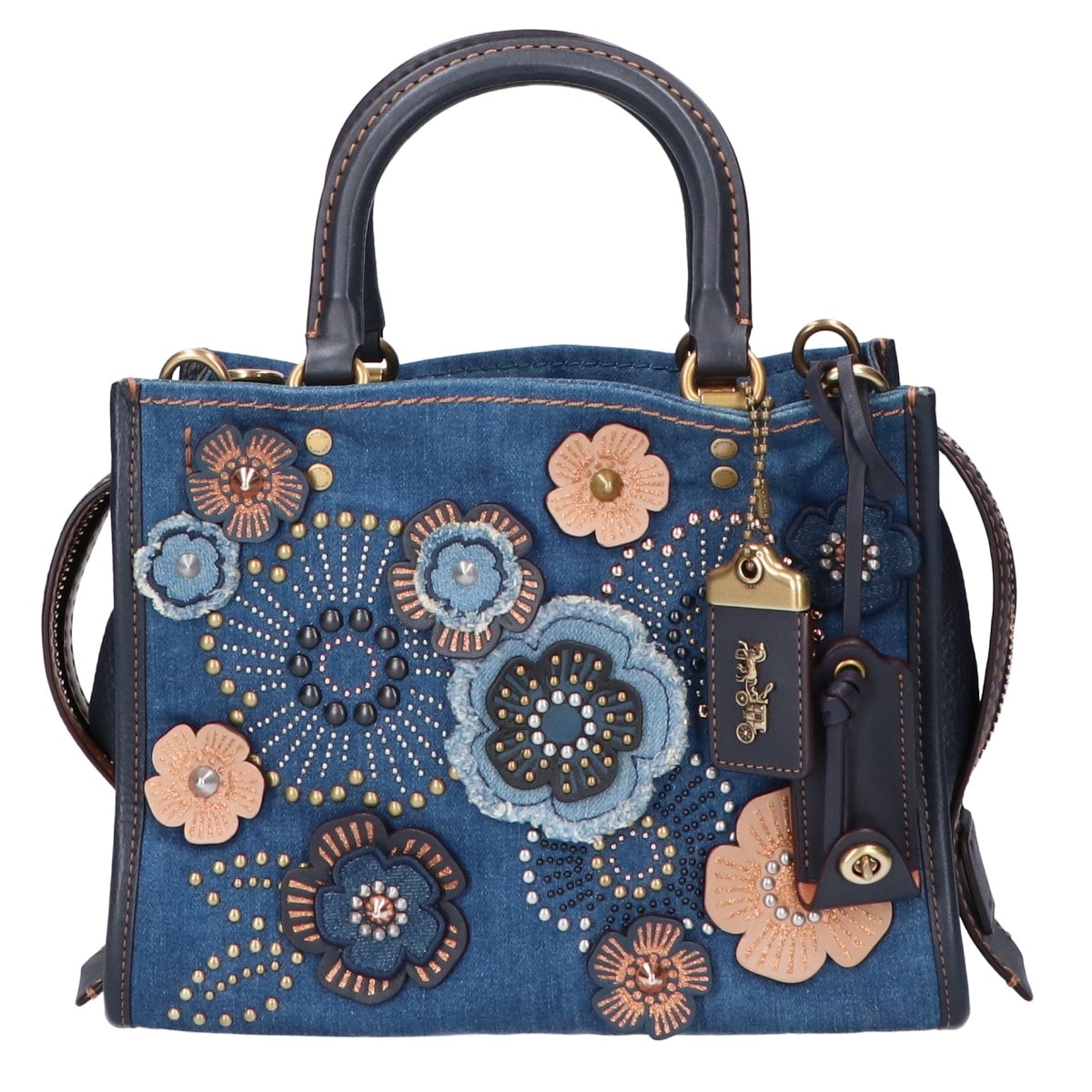 コーチ 【美品/日本限定】M1780-28885 ローグ25 ウィズ ティーローズ デニム リベット 2WAY