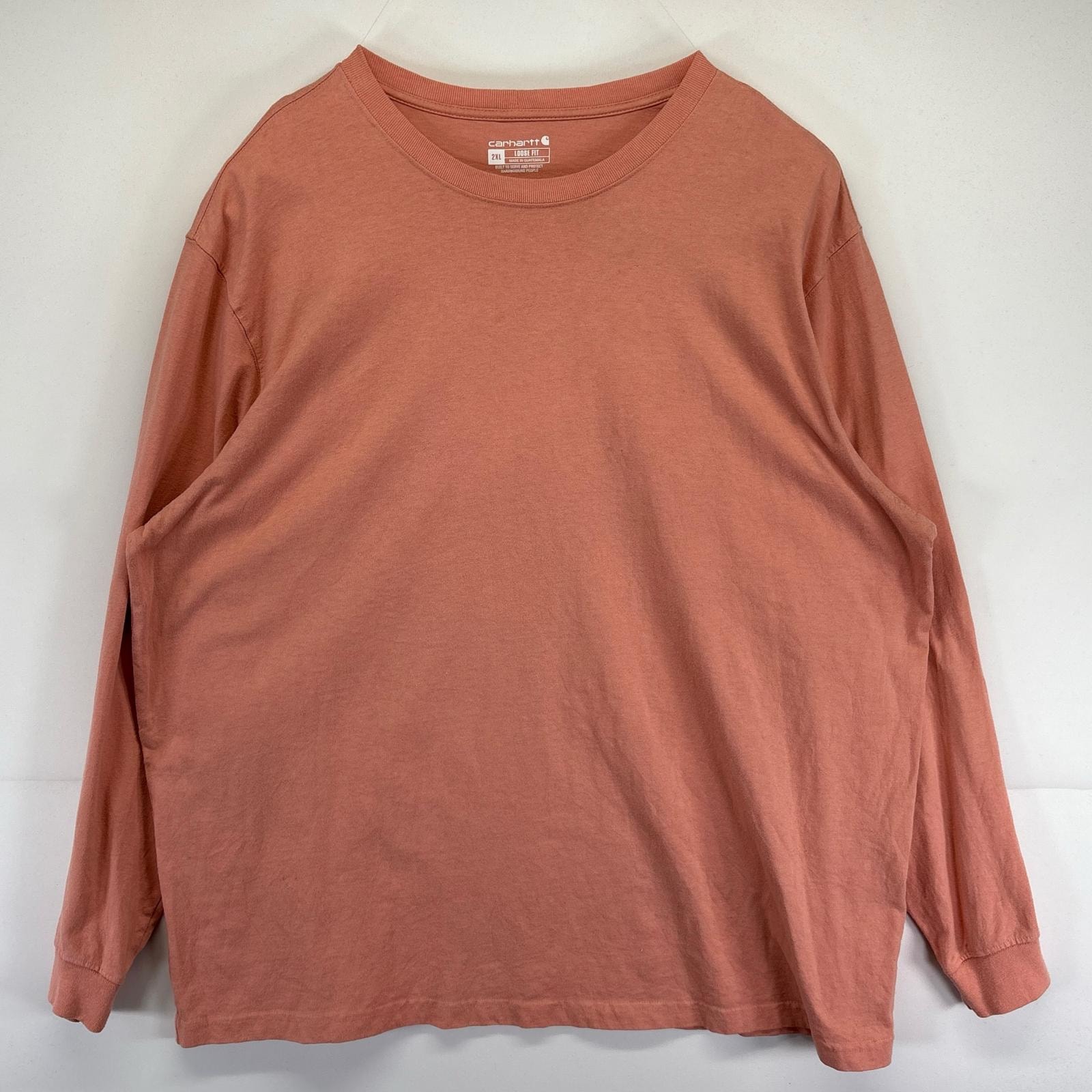 古着 カーハート Carhartt 長袖Tシャツ クルーネック 無地 袖プリントロゴ ワーク ノームコア 大きいサイズ 2XL  ピンク メンズ