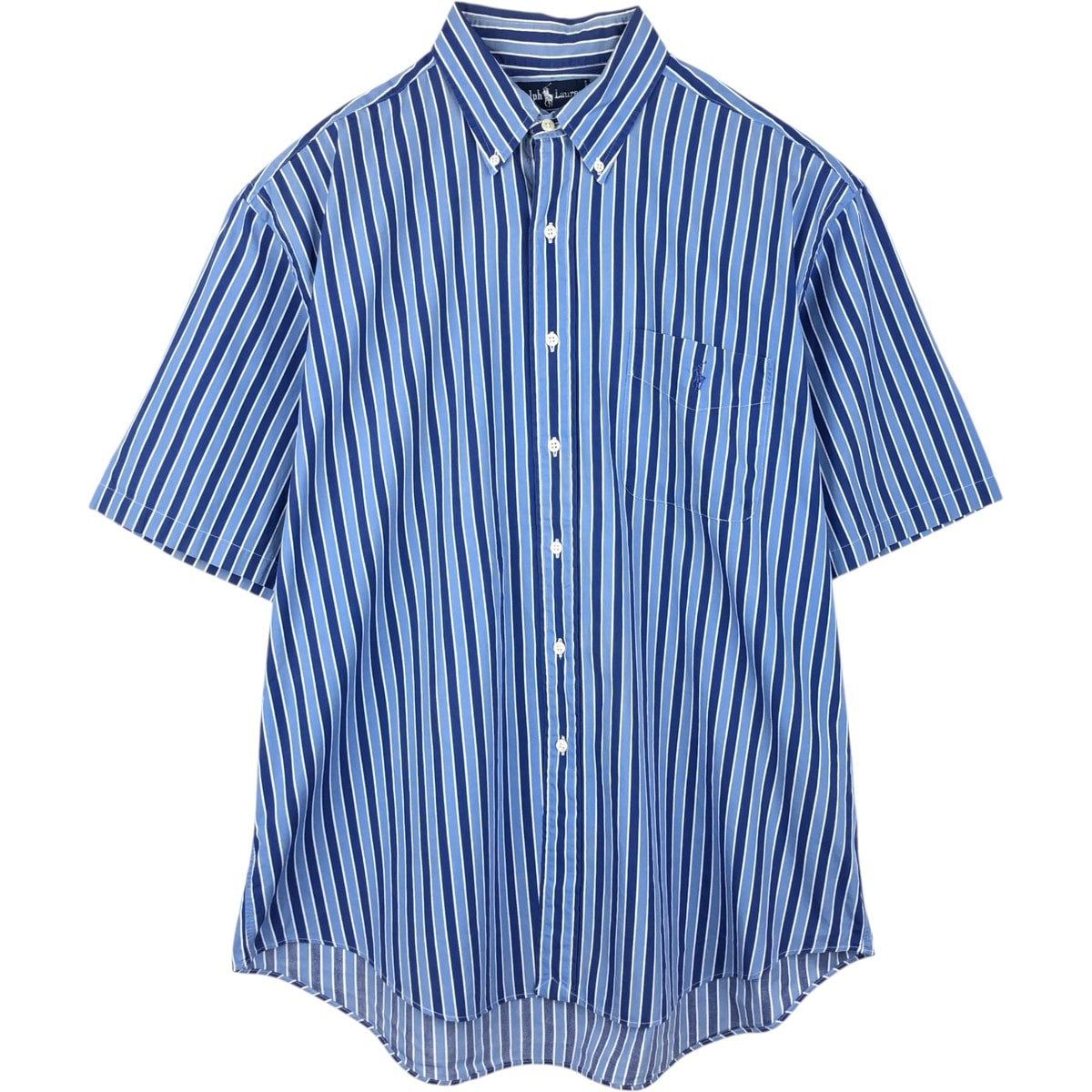 古着 ラルフローレン Ralph Lauren マルチストライプ 半袖 ボタンダウン ストライプシャツ メンズXL相当/eaa655718