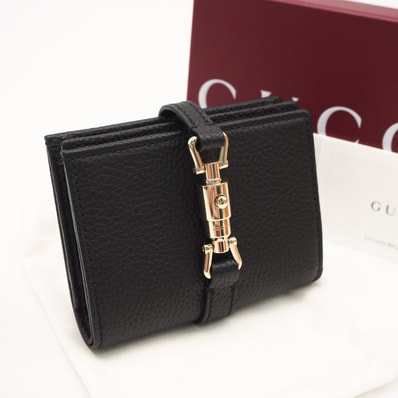 極美品 GUCCI グッチ ジャッキー1961 二つ折り財布 645536 二つ折り財布 ブラック レザー レディース