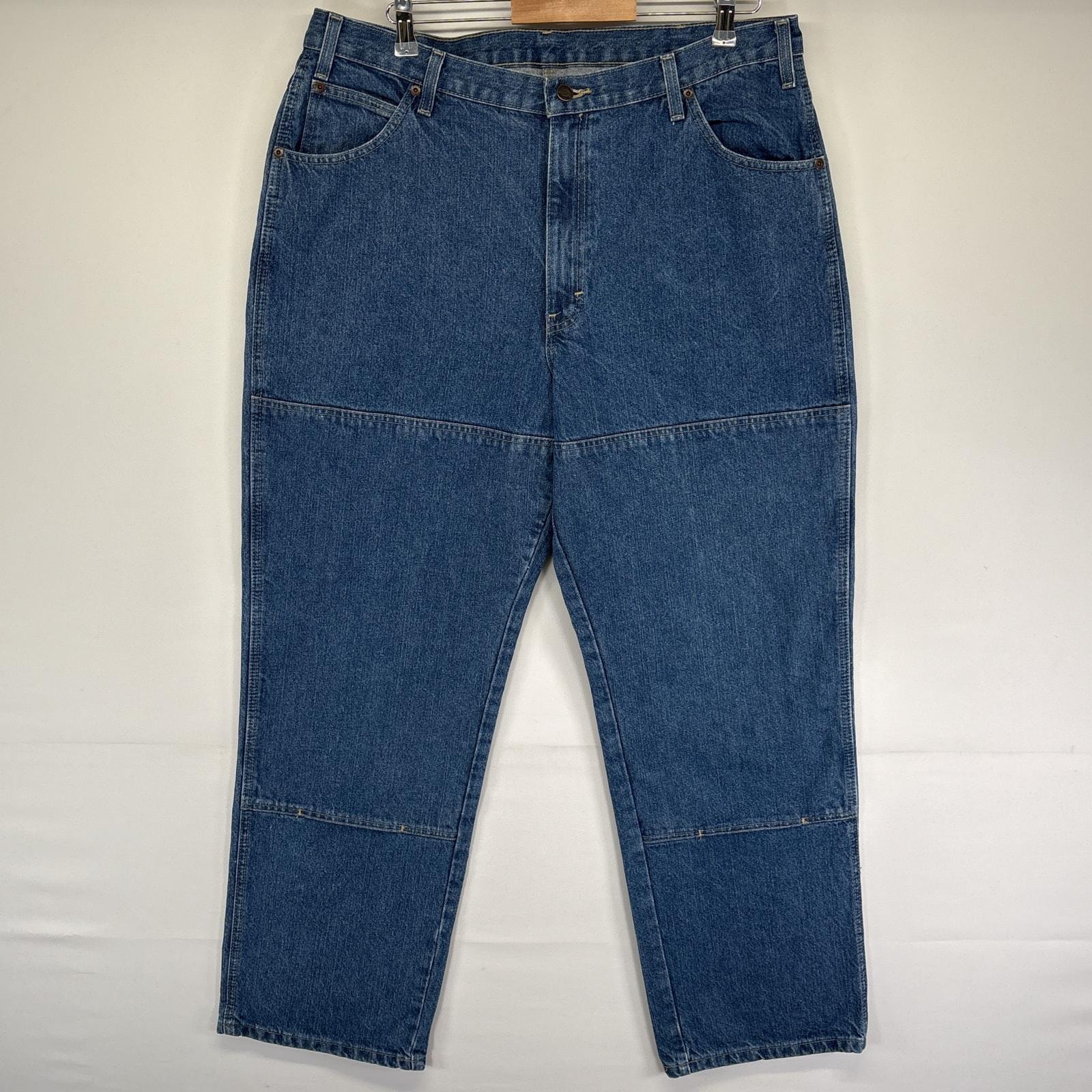 古着 ディッキーズ Dickies デニムパンツ ワークパンツ バックポケット ジッパーフライ ダブルニー ボタンフライ w38 L32  ブルー メンズ