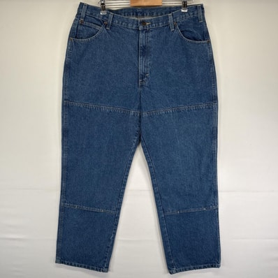 古着 ディッキーズ Dickies デニムパンツ ワークパンツ バックポケット ジッパーフライ ダブルニー ボタンフライ w38 L32 ブルー メンズ