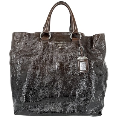 PRADA プラダ トートバッグ グラデーション トライアングルロゴ BN1713 エナメル ブラウン 茶 シルバー金具 レディース【中古品】