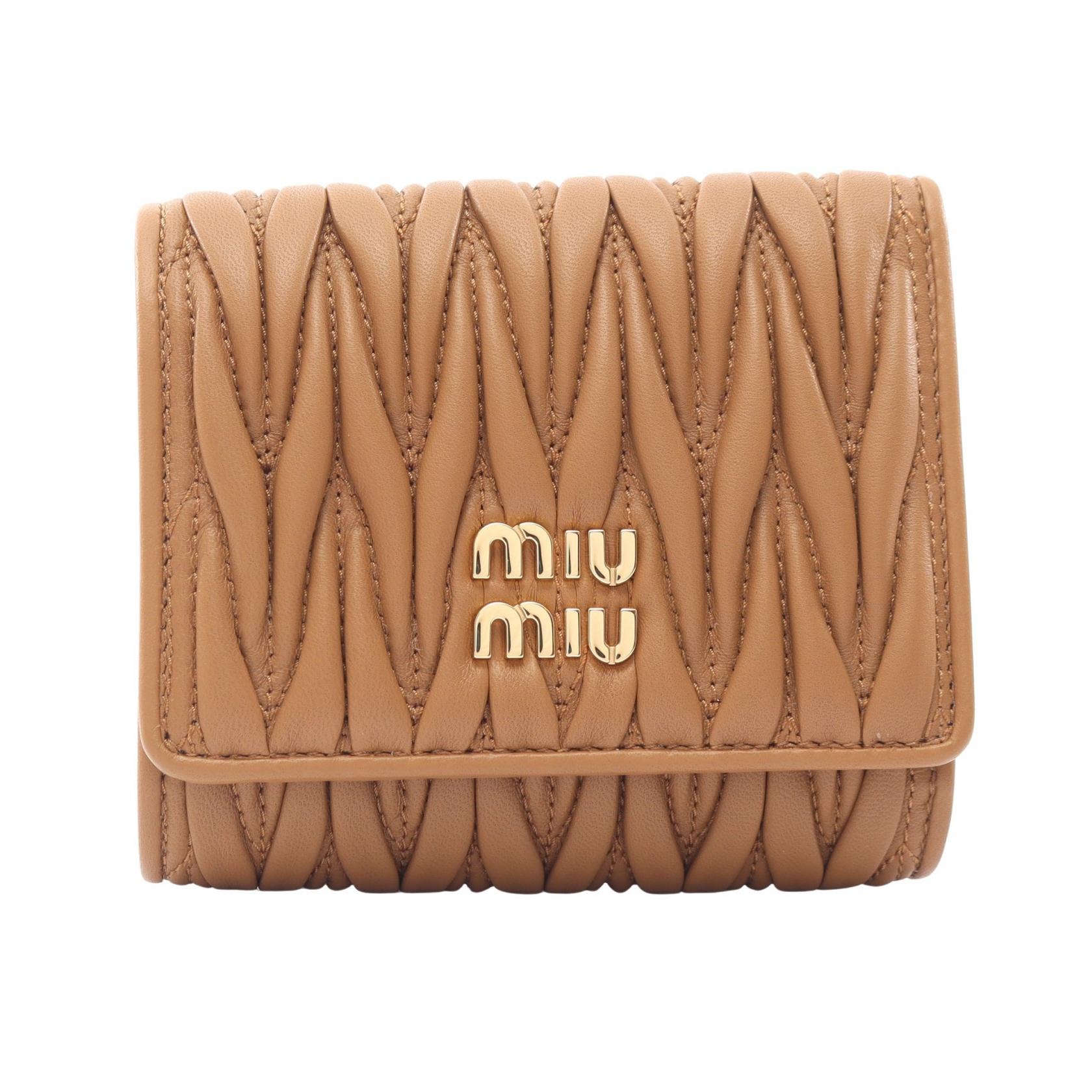 ミュウ ミュウ Miu Miu MATELASSE'MIU マテラッセ 三つ折り財布 財布 レザー レディース ブラウン系 5MH033AFPPF098L 【新品】