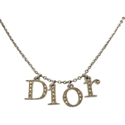 美品 Christian Dior クリスチャンディオール ヴィンテージ ロゴ スパンコール メッキ ネックレス 602595 【中古】