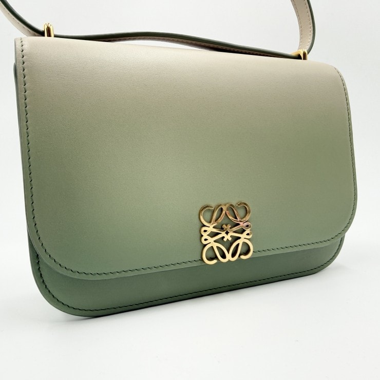 LOEWE(ロエベ)ゴヤ ショルダーバッグ アナグラム グラデーション グリーン レザー ゴールド金具 レディース【中古】