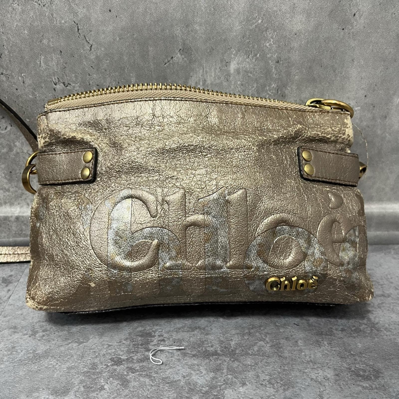 【Chloe】クロエ ショルダーバッグ ゴールド ブロンズ レザー ビッグロゴ ゴールド金具 斜め掛け クロスボディ ヴィンテージ レディース