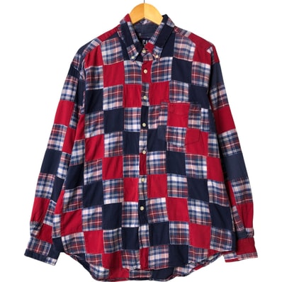 古着 90年代 ギャップ GAP オールドギャップ パッチワーク 長袖 ボタンダウンチェックシャツ メンズL相当 ヴィンテージ/eaa563316