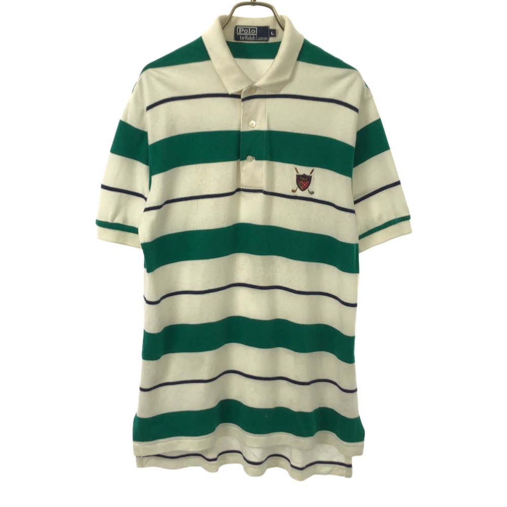 Polo by Ralph Lauren ポロバイラルフローレン ボーダー ゴルフ 半袖 ポロシャツ L ホワイト×グリーン