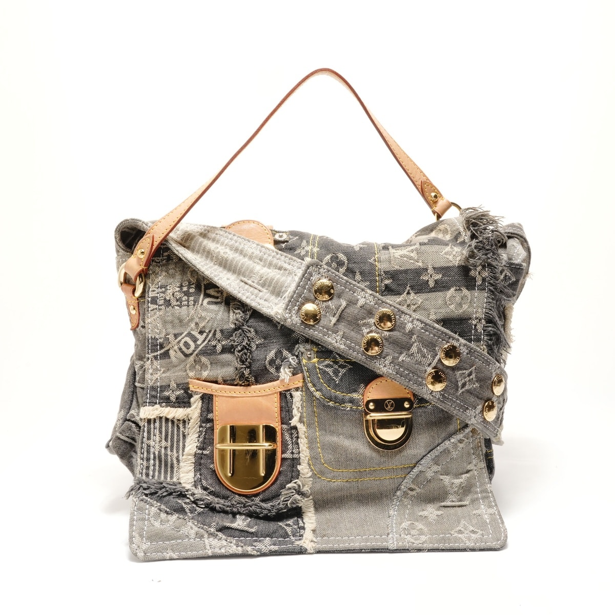 ヴィトン LV 2007年製 パッチワーク ポスティ モノグラムデニム ショルダーバッグ【中古】