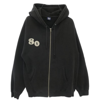 STUSSY ステューシー 80 ナンバリング バックアーチロゴ ジップアップ フーディー パーカー ブラック系 M【中古】