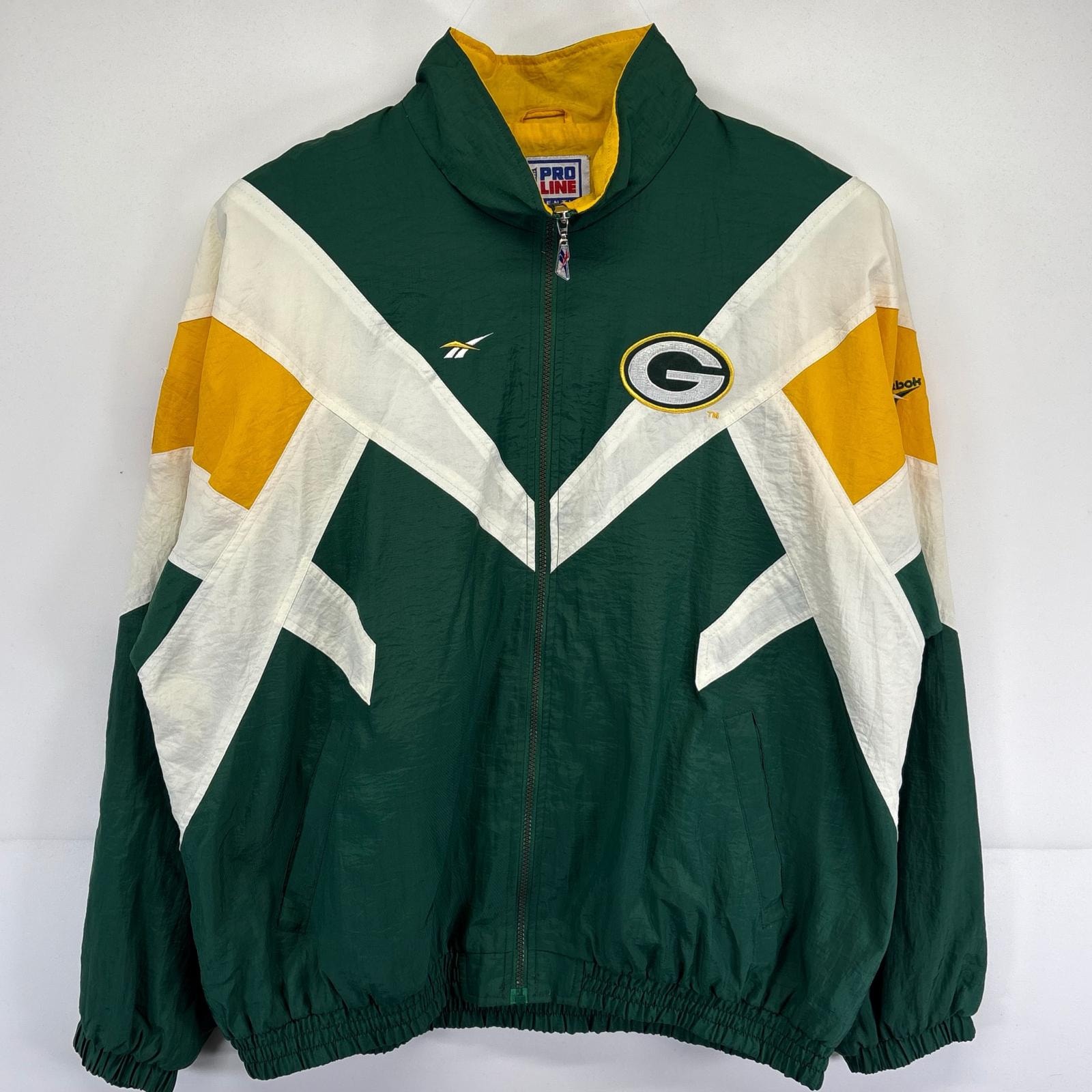 古着 リーボック Reebok ナイロンジャケット 大きいサイズ NFL パッカーズ ワッペン スポーツ チーム 2XL マルチカラー メンズ