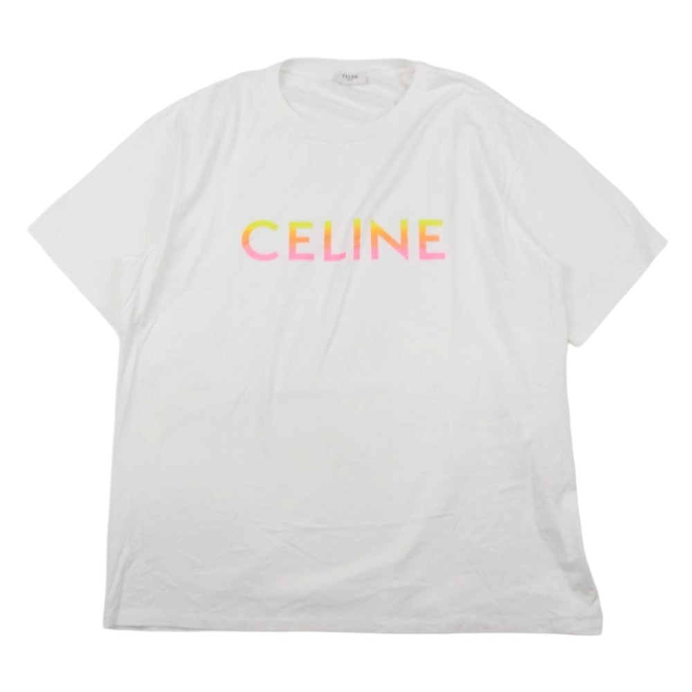 CELINE セリーヌ Ｔシャツ 22SS 2X10B671Q グラデーション ロゴ 半袖 Tシャツ カットソー ホワイト系 L【中古】