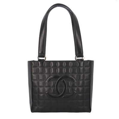 シャネル チョコバー ショルダーバッグ ラムスキン ブラック レディース CHANEL 中古