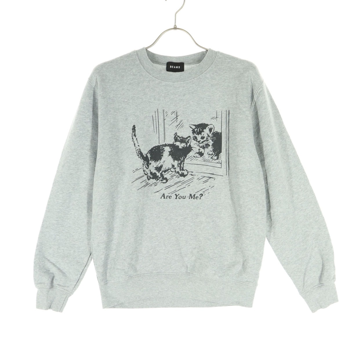 美品 BEAMS ビームス 猫プリント 長袖 クルーネック トレーナー S グレー