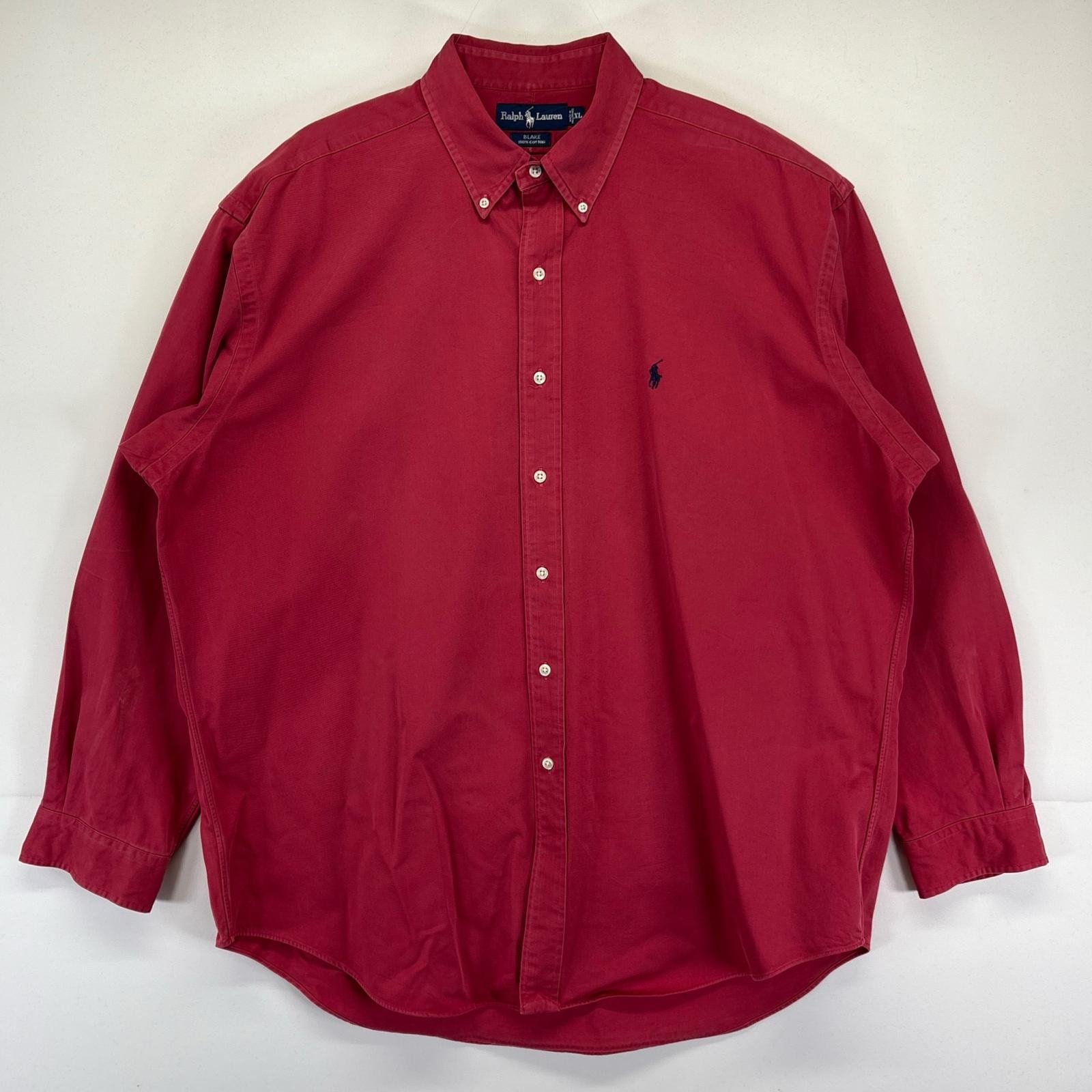 古着 90's/90年代 ラルフローレン RALPH LAUREN 長袖シャツ オックスフォード 大きいサイズ ワンポイントロゴ XL レッド メンズ