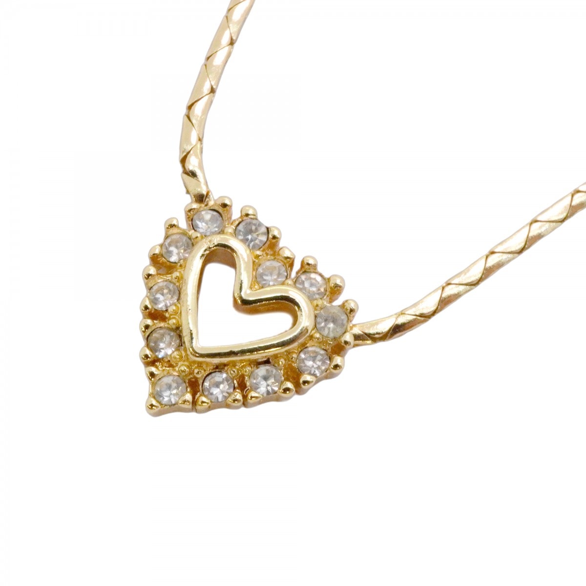 【6jdb0023-k】クリスチャンディオール ネックレス ハートモチーフ GPメッキ ラインストーン ゴールド【中古】レディース
