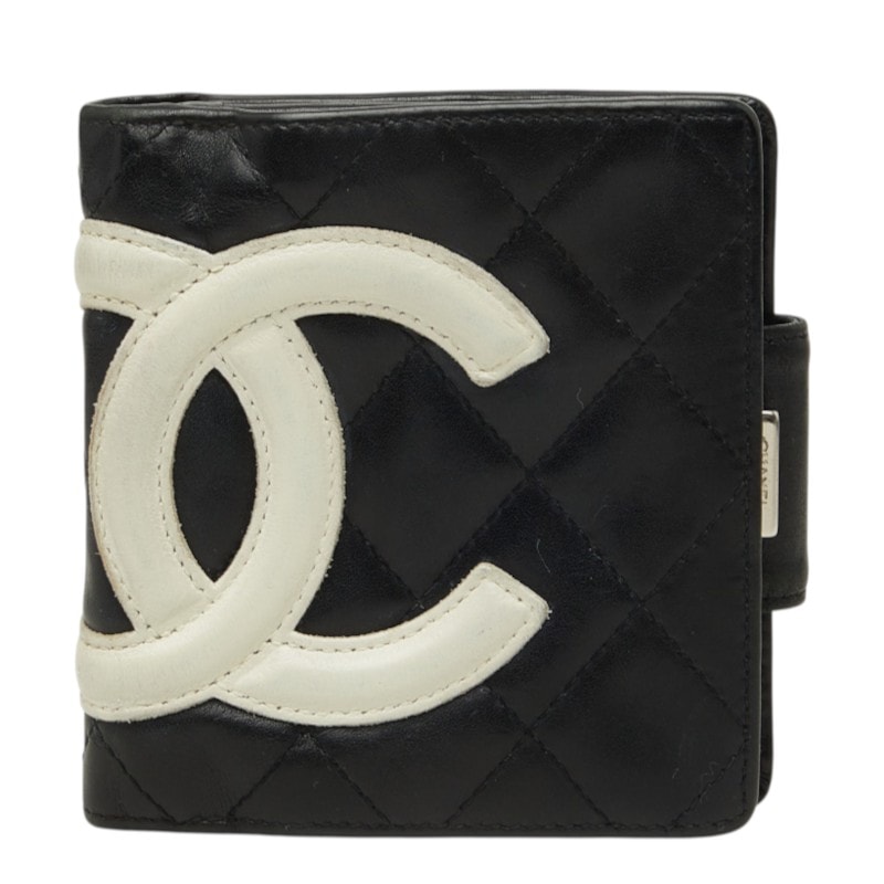 シャネル カンボンライン ココマーク がま口財布 ガマ口 二つ折り財布 ピンク ブラック レザー レディース CHANEL 中古